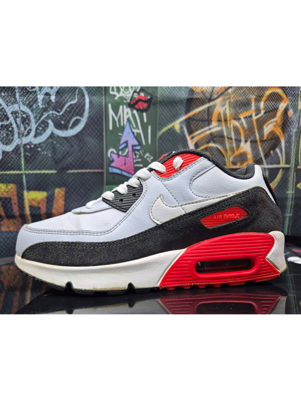 Nike Air Max 90 GS Gray Black Red White Youth 5Y,Men 5M or Women 6.5W CD6864-012